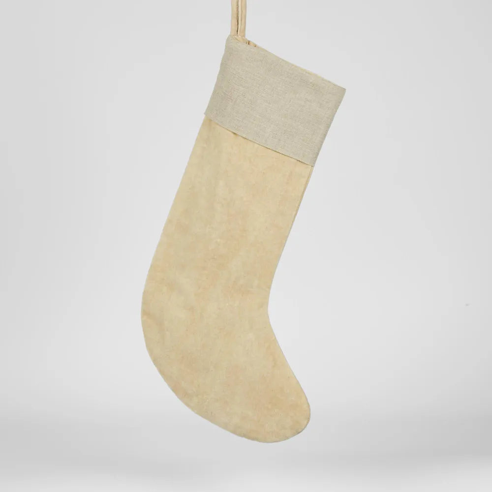 Velvet Christmas Stocking - Natural